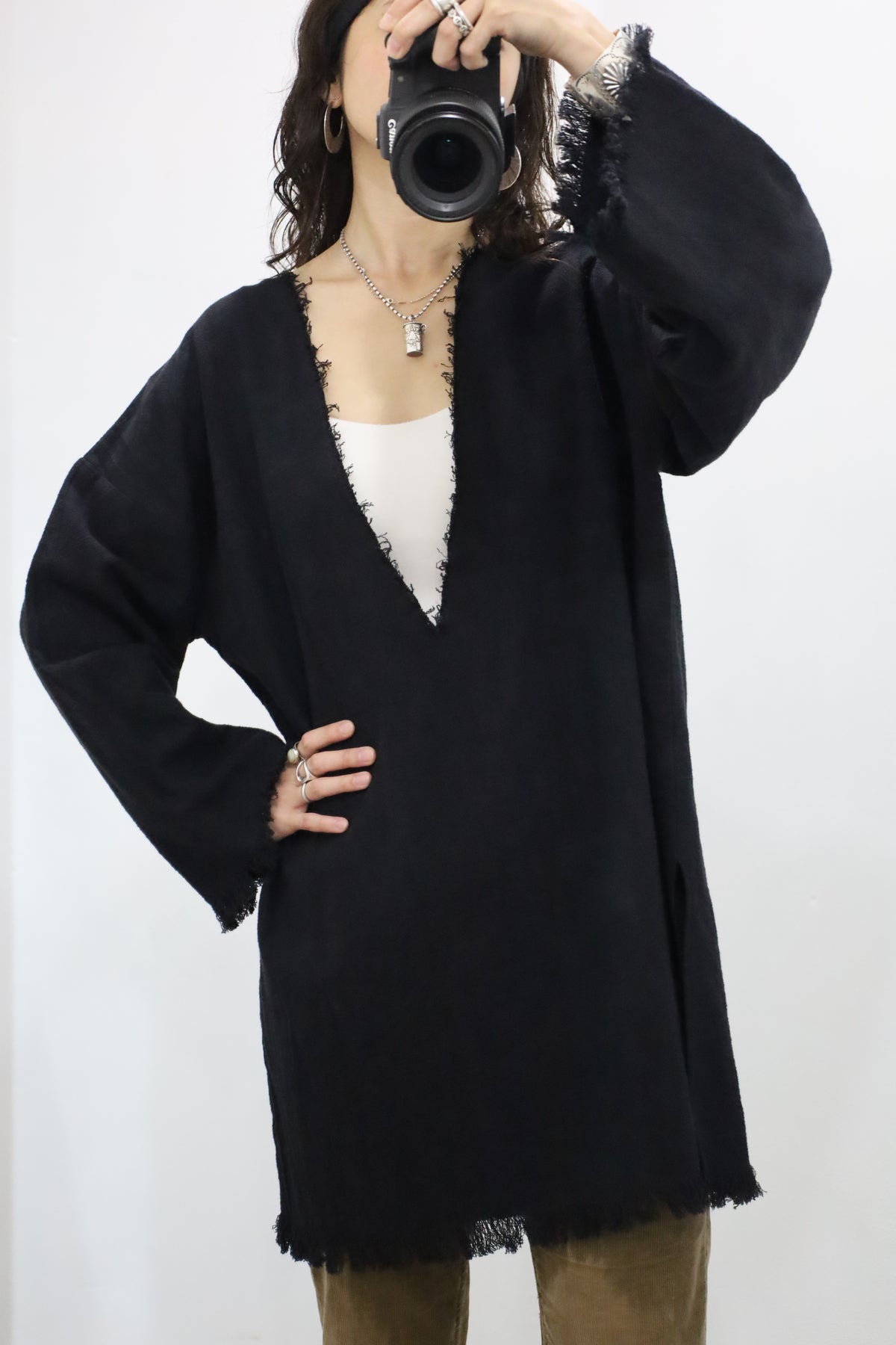【HOWIE 2way Fringe Top (black)