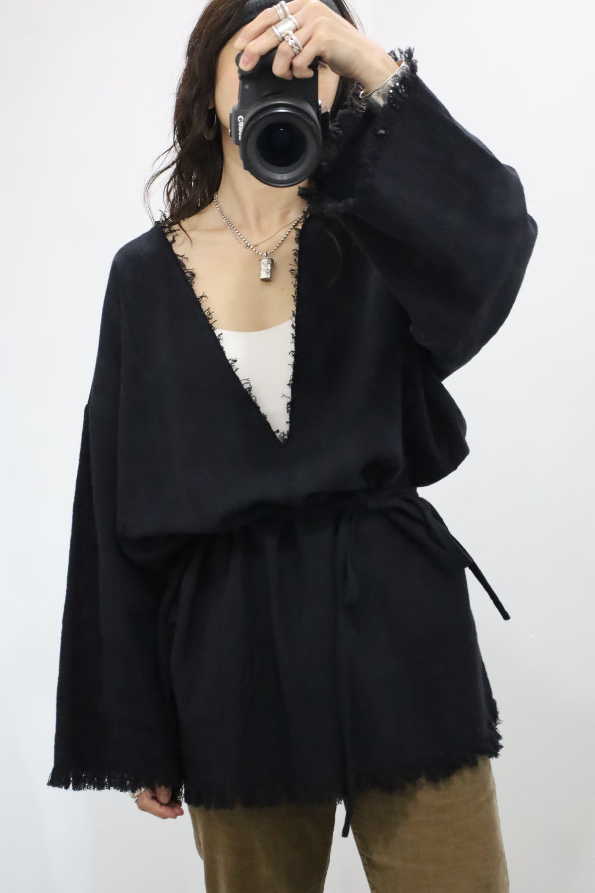 【HOWIE 2way Fringe Top (black)