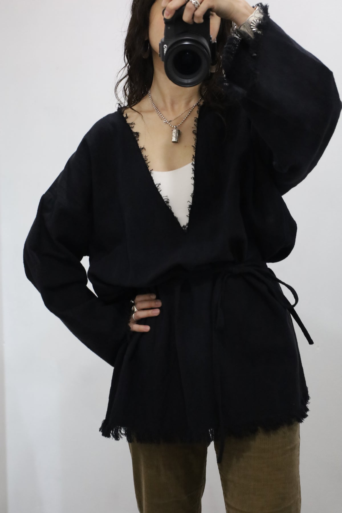 【HOWIE 2way Fringe Top (black)
