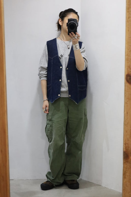 C499 / 1980's Genuine Leather denim  boa vest