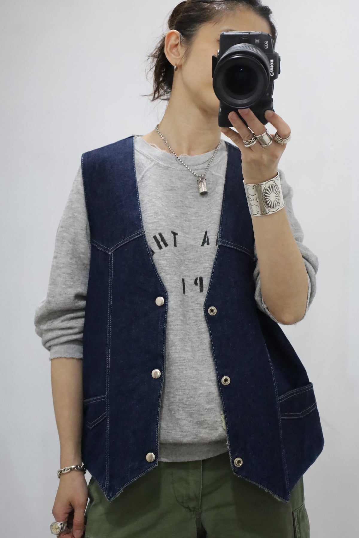 C499 / 1980's Genuine Leather denim  boa vest