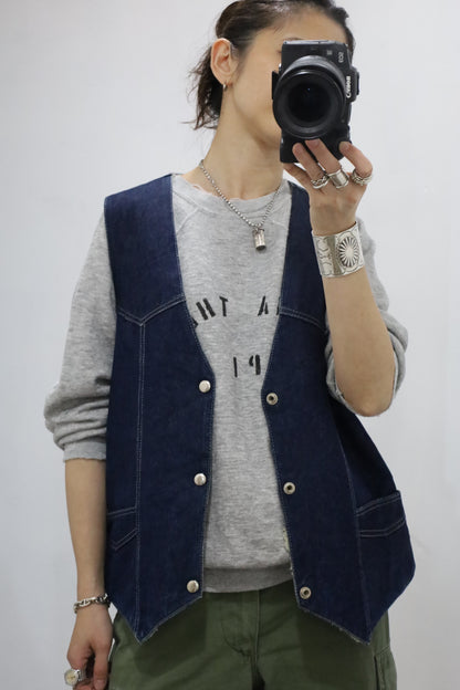 C499 / 1980's Genuine Leather denim  boa vest
