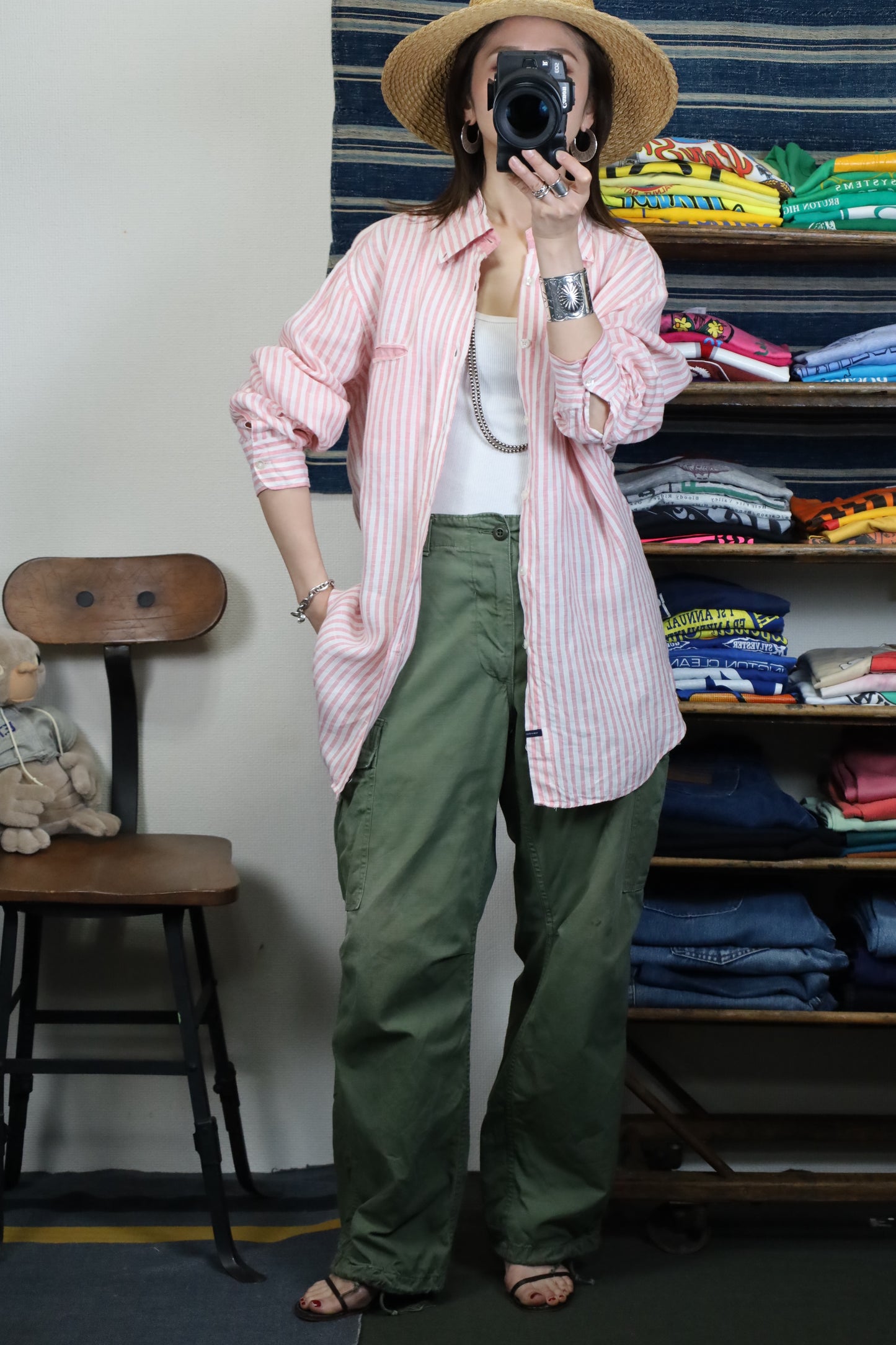 614 / early2000's PAL ZILERI stripe linen shirt