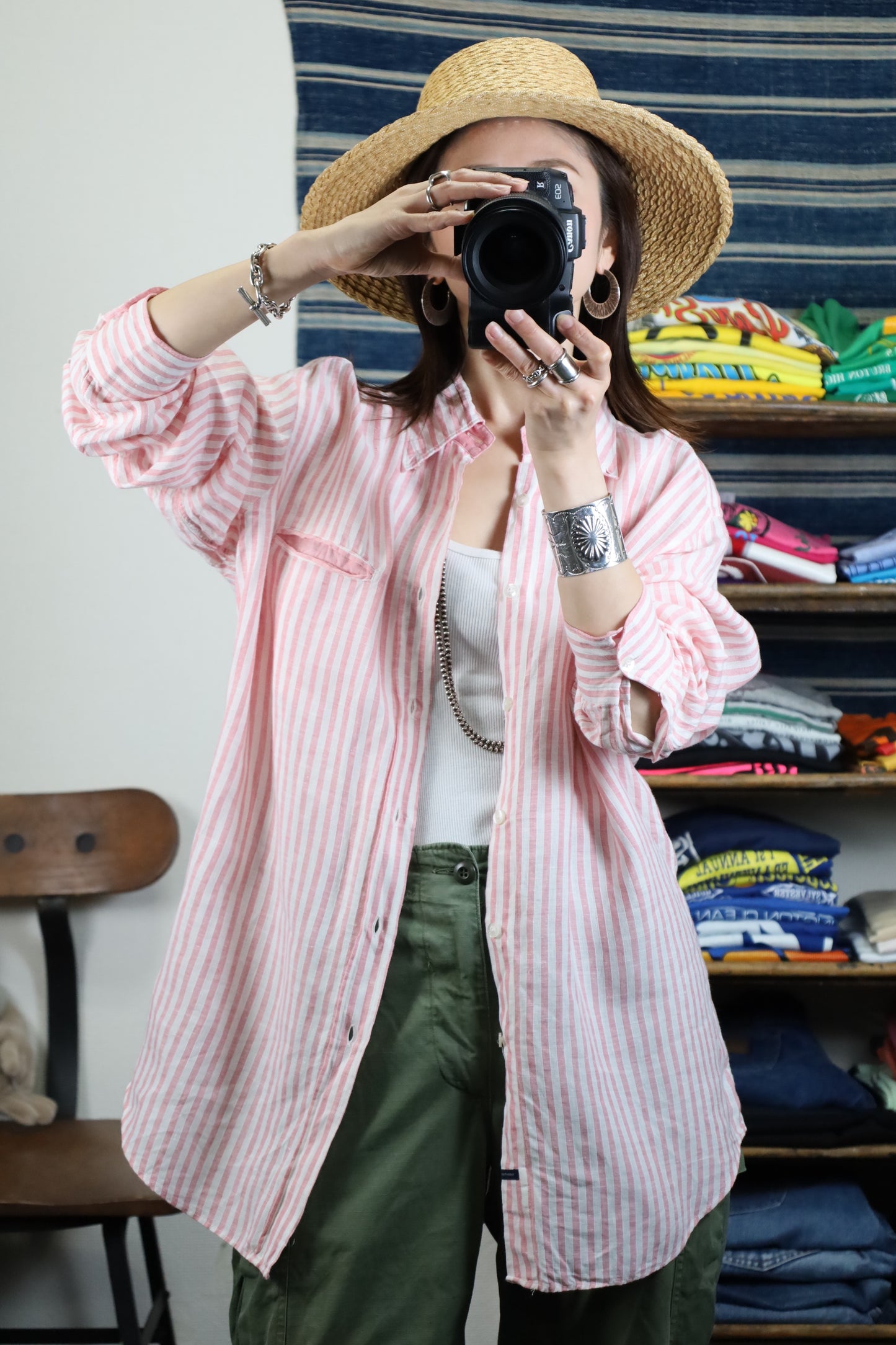 614 / early2000's PAL ZILERI stripe linen shirt