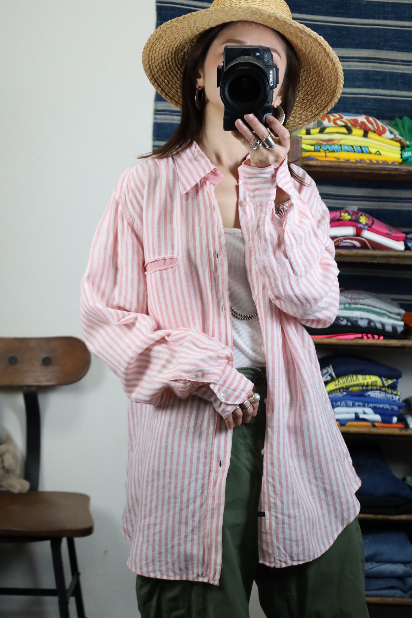 614 / early2000's PAL ZILERI stripe linen shirt