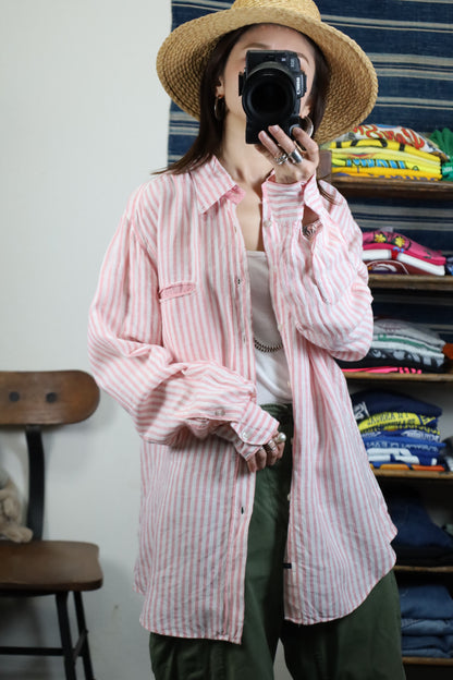614 / early2000's PAL ZILERI stripe linen shirt