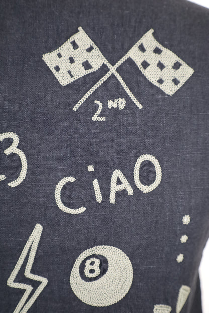 HOWIE embroidery linen vest (black)