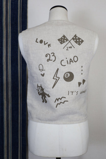 HOWIE embroidery linen vest (beige)