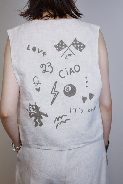 HOWIE embroidery linen vest (beige)
