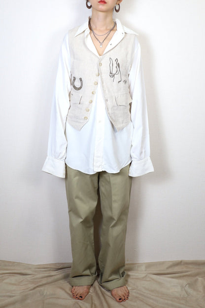 HOWIE embroidery linen vest (beige)