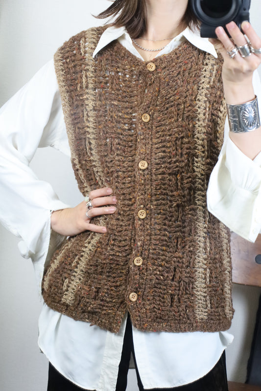 Z255 / 1980's OLD UNKNOWN Knit Vest Linen Fablic