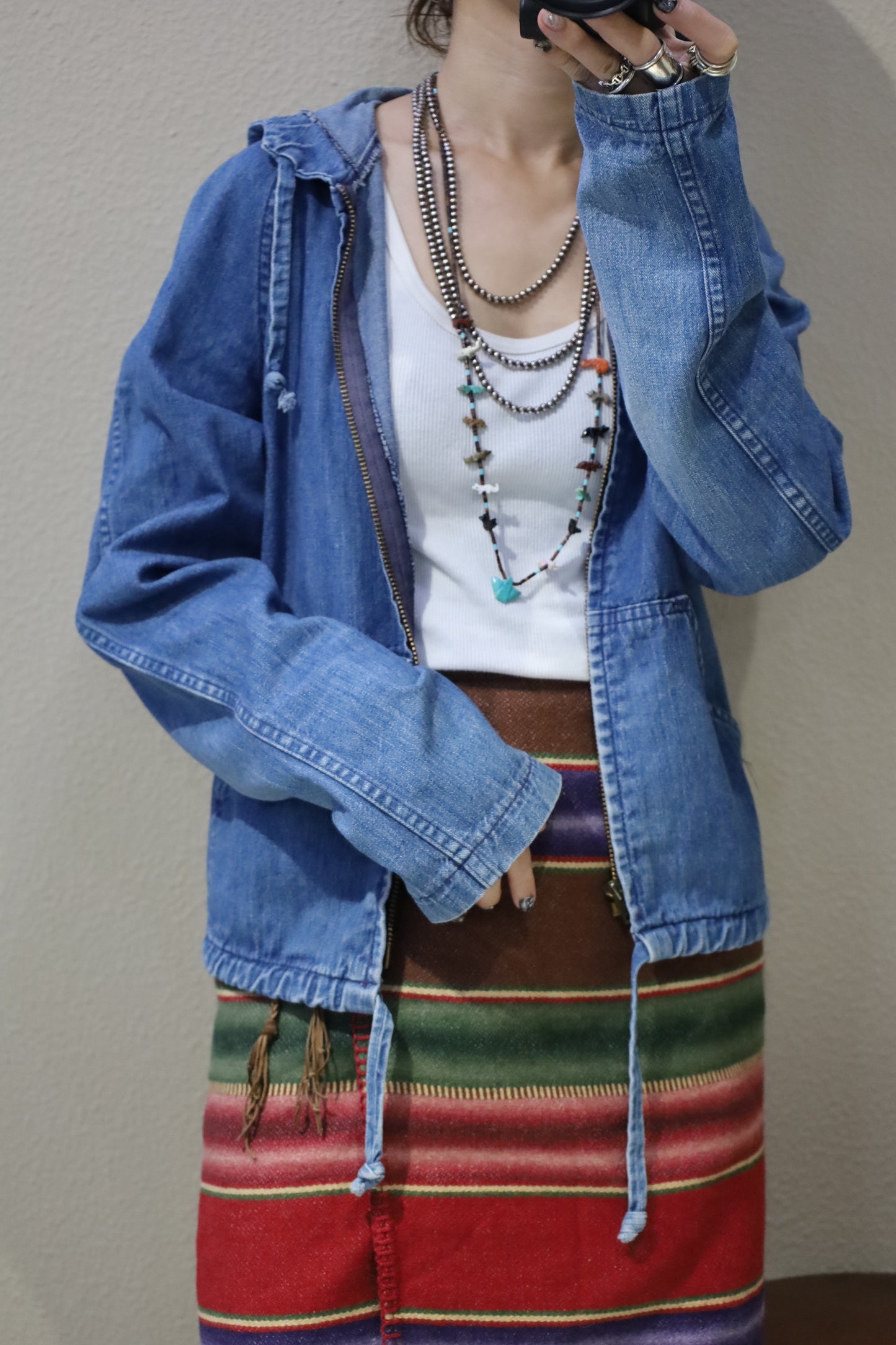 Z715 / 1990's CREAM JEANS denim hooded jacket