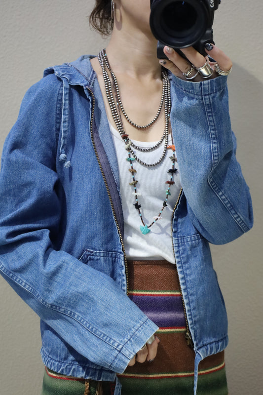 Z715 / 1990's CREAM JEANS denim hooded jacket