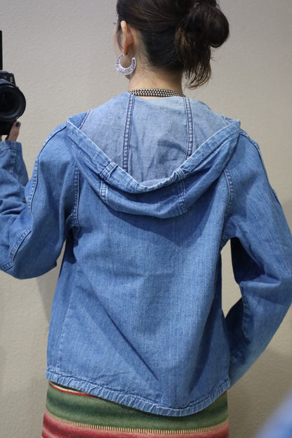 Z715 / 1990's CREAM JEANS denim hooded jacket
