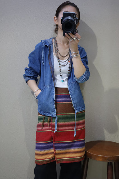 Z715 / 1990's CREAM JEANS denim hooded jacket