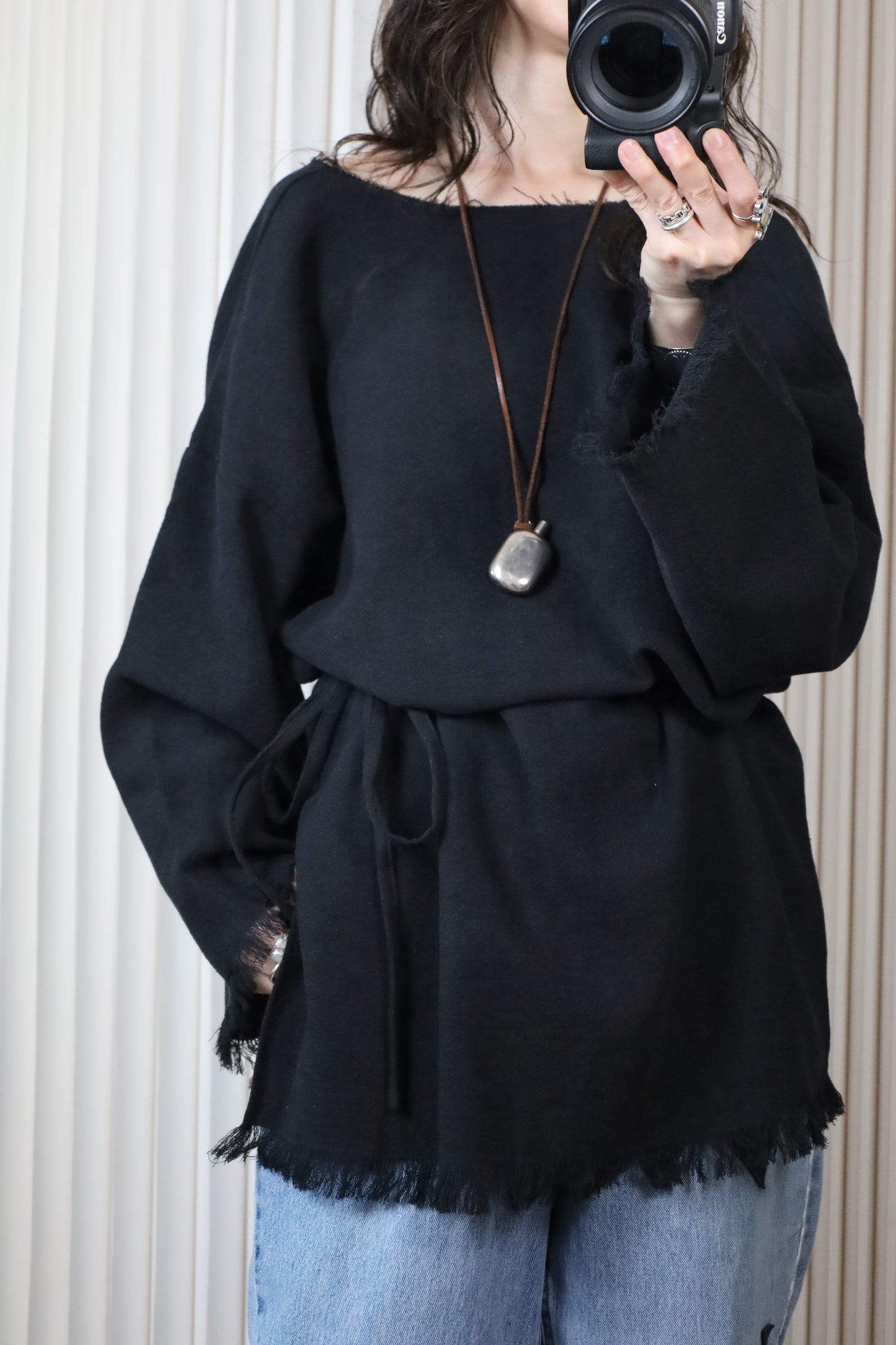 【4/22発送予定】HOWIE 2way Fringe Top (black)