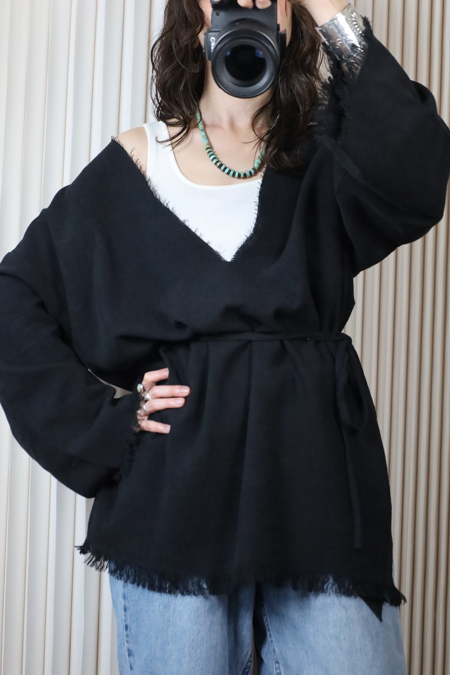 【4/22発送予定】HOWIE 2way Fringe Top (black)