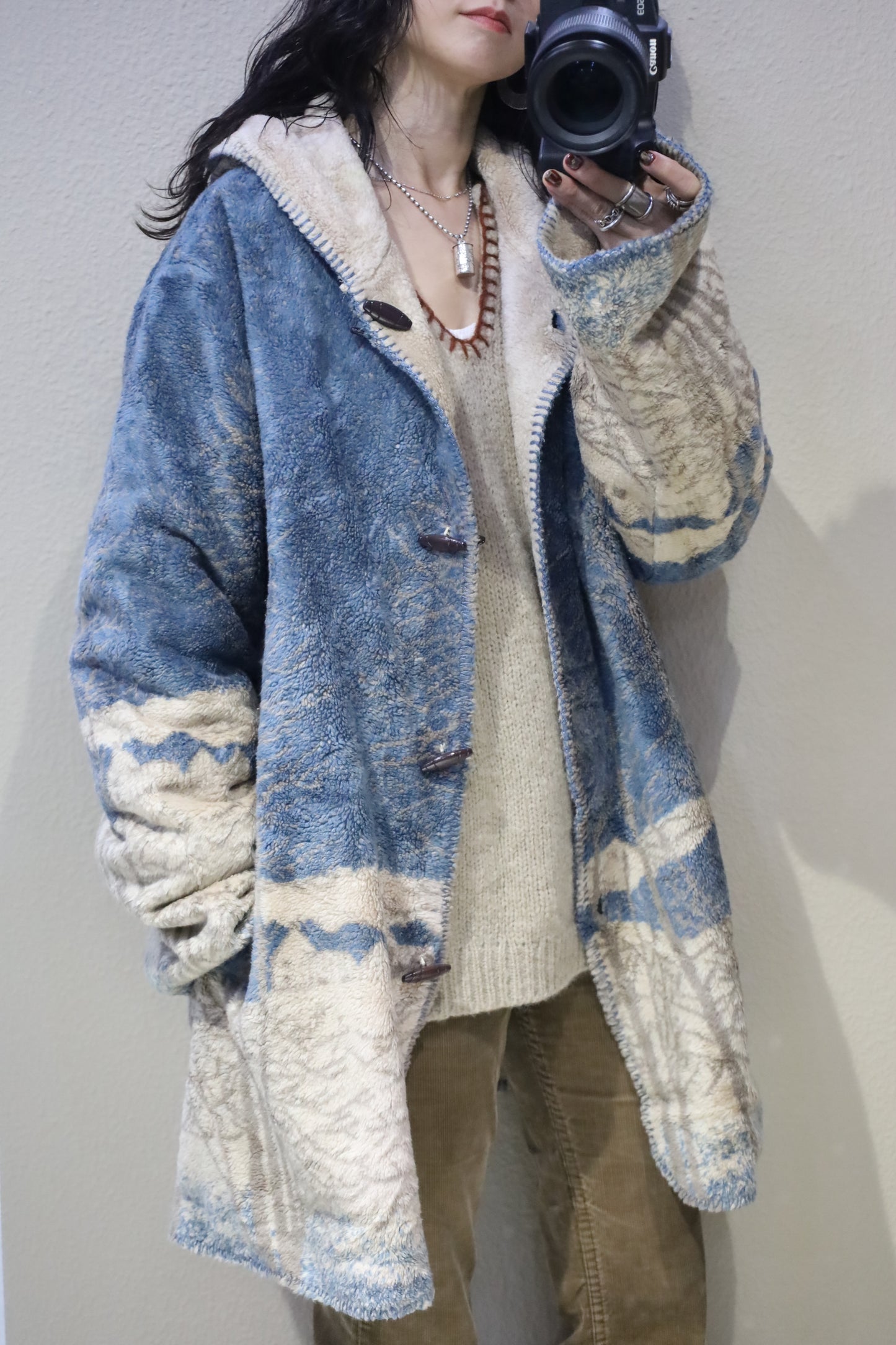 F46 / 1980's OLD UNKNOWN Reversible Fooded Coat