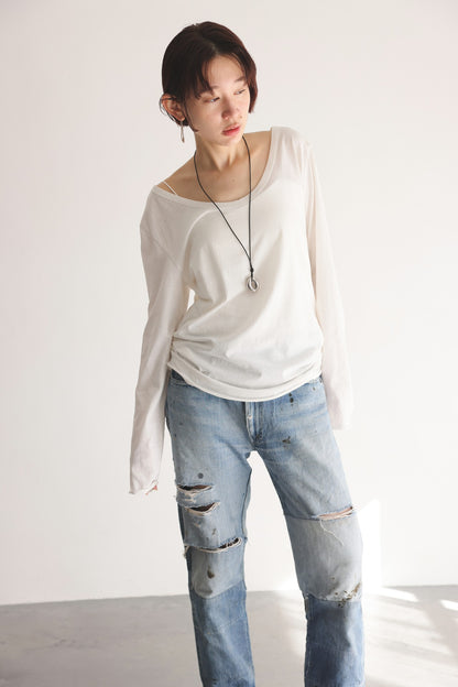 2WAY Neck Long Tee (white)