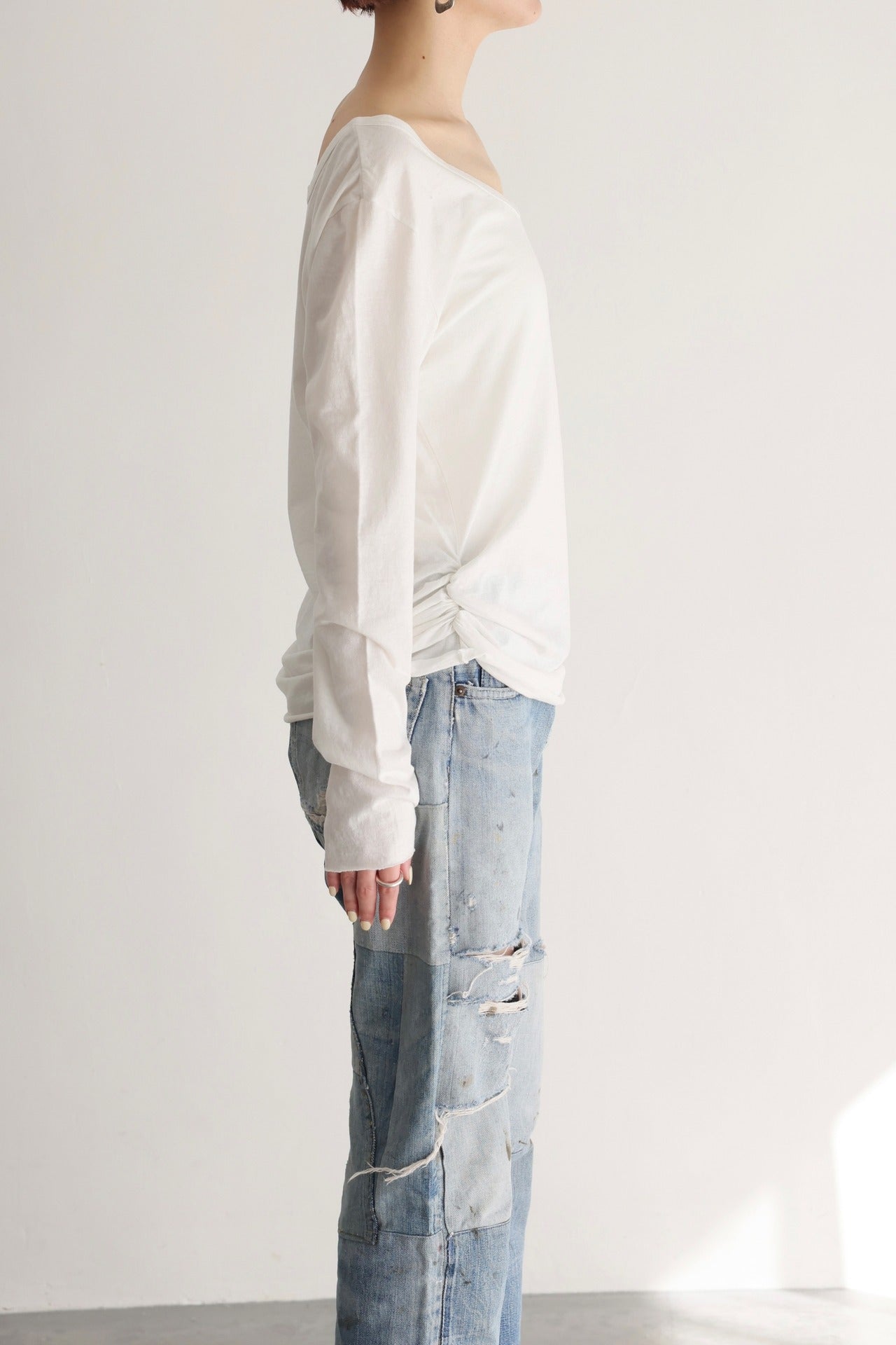 2WAY Neck Long Tee (white)